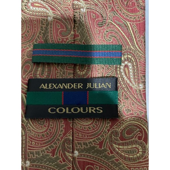 Alexander Julian Colours Men's Silk Tie Red Gold Paisley - Picture 6 of 10